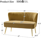 TINA'S HOME Mid-Century Velvet Loveseat Sofa, Upholstered Loveseat Couch with Golden Metal Legs, Small Tufted 2-Seat Sofa Armless Love Seat for Living Room Bedroom, Golden