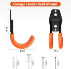 Garage Hooks with Anti-Slip Coating,Heavy Duty Wall Mount Storage Hooks for Hanging Bike,Hose,Ladder,Yard,Garden Tools (8 Pack Orange 4.7x2.6 inch)