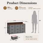 WLIVE Grey Dresser TV Stand for 45, 50, 55 inch TV, Entertainment Center with LED Lights & Charging Station, TV Media Console Table with 9 Fabric Drawers and Open Shelves for Living Room, Dark Grey