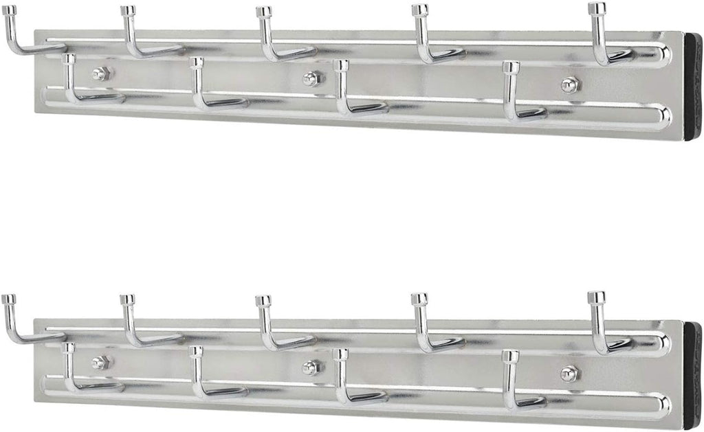 Rev-A-Shelf BRC-14CR 14-Inch Wall Mounted Pullout Closet Belt and Scarf Organization Rack Accessories Holder Hanger with 9 Hooks, Chrome (2 Pack)