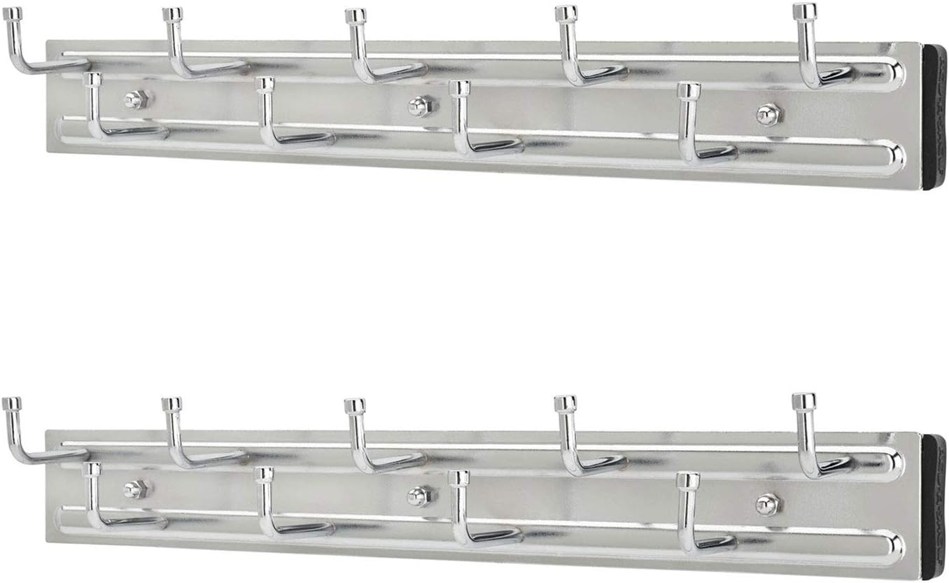 Rev-A-Shelf BRC-14CR 14-Inch Wall Mounted Pullout Closet Belt and Scarf Organization Rack Accessories Holder Hanger with 9 Hooks, Chrome (2 Pack)