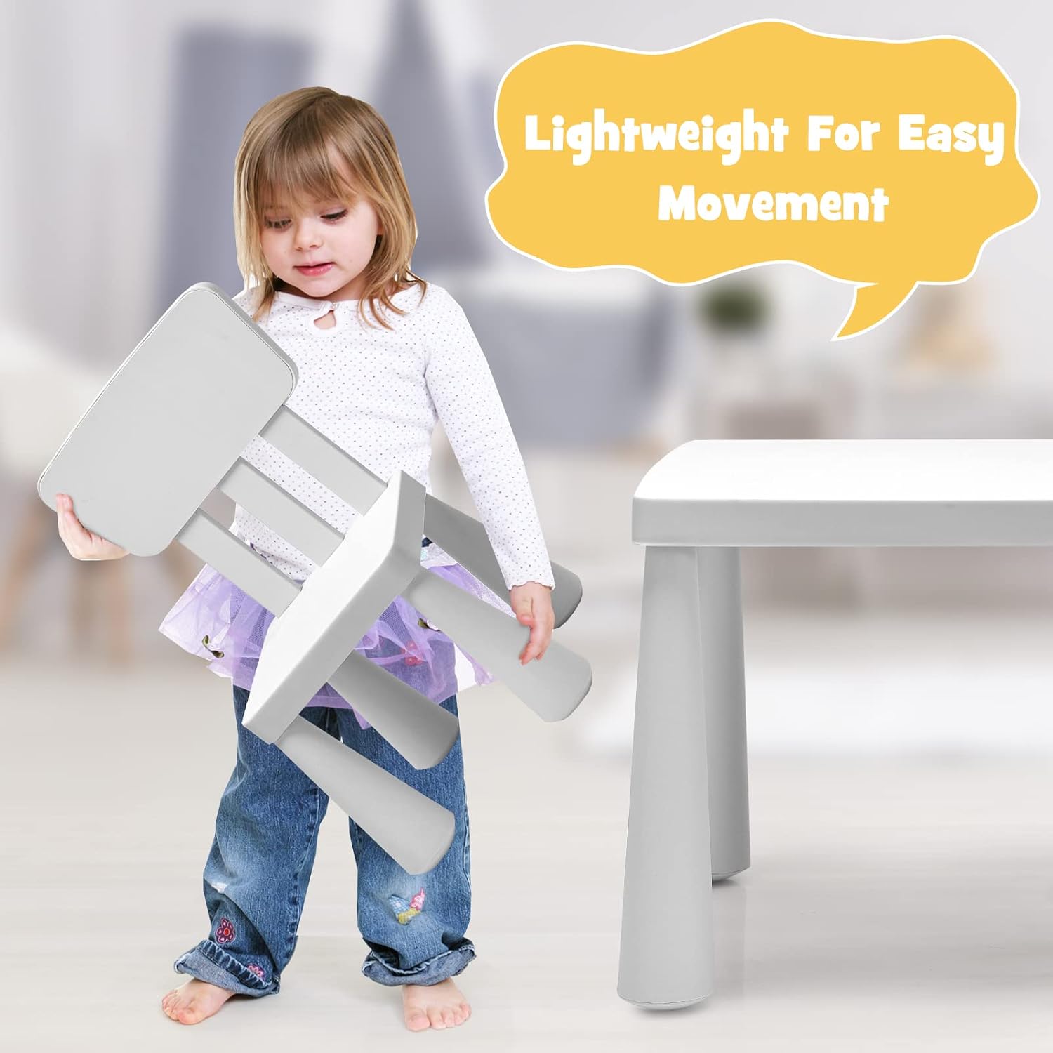HONEY JOY Kids Table and Chair Set, Plastic Children Activity Table and 2 Chairs for Art Craft, Easy-Clean Tabletop, 3-Piece Toddler Furniture Set for Daycare Playroom, Gift for Boys Girls(White)