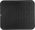 Silicone Dish Drying Mat for Multiple Usage,Easy clean,Eco-friendly,Heat-resistant Silicone Mat for Kitchen Counter or Sink,Refrigerator or Drawer Liner Black XL 18 inches x 16 inches