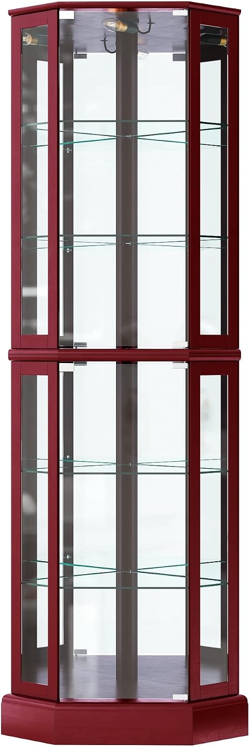 BELLEZE Lighted Corner Display Curio Cabinet Wooden Curved Shelving Unit with...