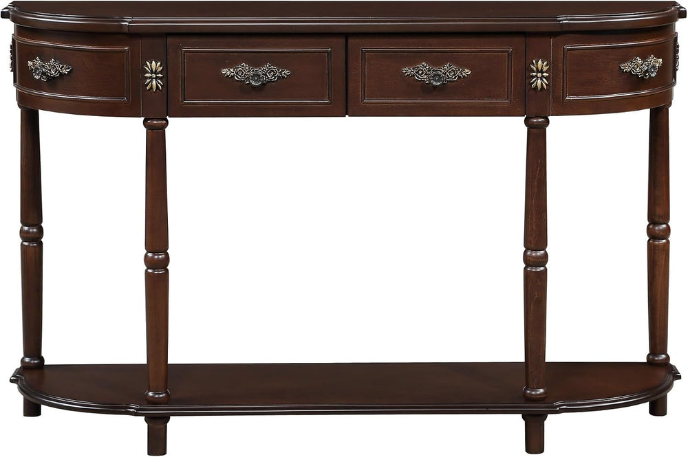 LUMISOL Retro Curved Sofa Table Behind Couch, Solid Wood Entryway Table with ...