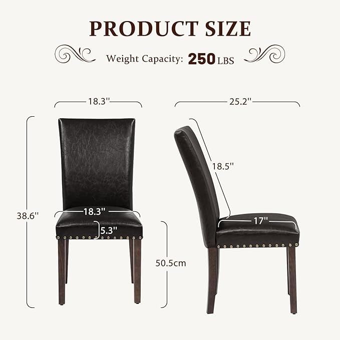 Furniliving Upholstered Dining Chairs Set of 6 - PU Leather Modern Farmhouse Kitchen Chairs, High-Back Dining Room Chairs with Wooden Legs for Kitchen Dining Room Living Room.Brown
