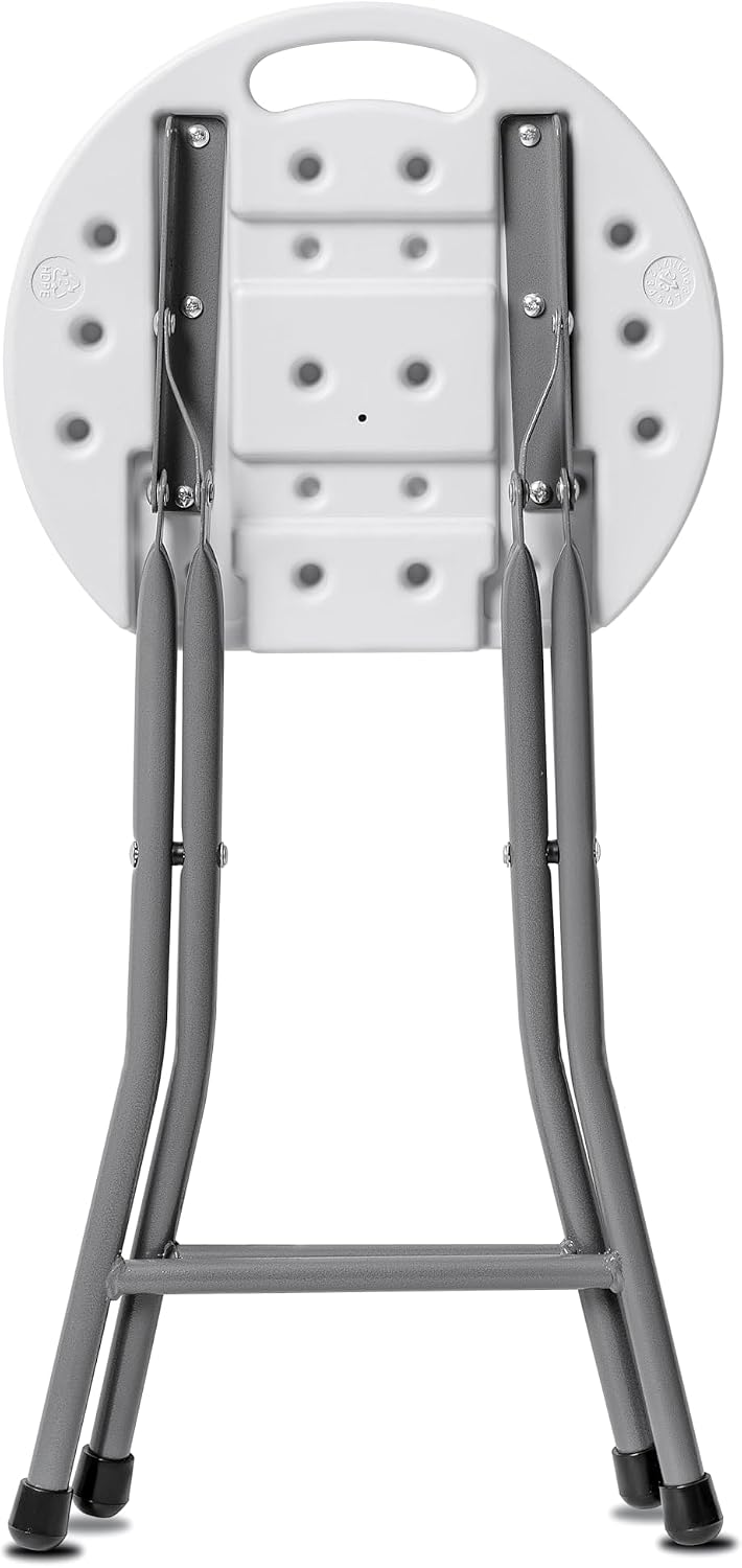 Standard Folding Stool | Portable, Lightweight Foldable Stool with 150lbs Weight Capacity | Ideal for Kitchen, Desks, Camping & Extra Seating | Folding Stool With Handle & Protective Feet | White (1)