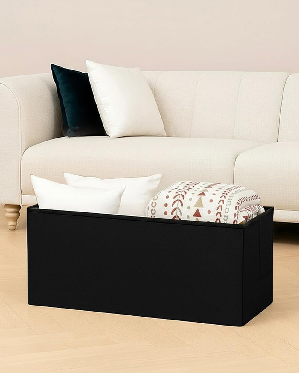 B FSOBEIIALEO Storage Ottoman Bench, 30" Velvet Ottoman with Storage, Bl...