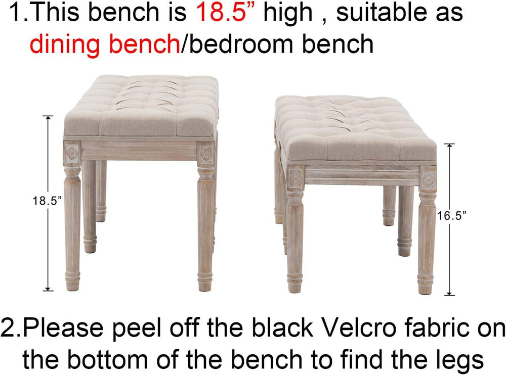 Kmax 45.3" Upholstered Dining Room Bench, Rustic Living Room Ottoman Ben...