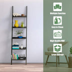 Tangkula Ladder Shelf, 5-Tier Multifunctional Modern Wood Plant Flower Book Display Shelf, Home Office Storage Rack Leaning Ladder Wall Shelf (Black, 1)