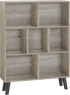 LEYAOYAO 7 Cube Bookshelf, 3 Tier Modern Bookcase with Legs, Mid-Century Modern Wood Book Shelves Storage, Retro Grey Book Case, Freestanding Organizer Display Shelf for Bedroom,Living Room,Office