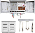 Rustic Wall Mounted Jewelry Organizer,Vintage Wooden Hanging Jewelry Holder Box with Barndoor Decor for Necklaces, Earings, Bracelets, Rings, Accessories. Includes Hook Organizer (MILK WHITE)