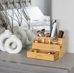 Hair Tool Organizer- Bamboo, Blow Dryer Holder, Bathroom Countertop, Vanity Caddy Storage Stand for Accessories, Makeup, Toiletries