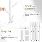 Wooden Coat Rack Freestanding with 8 Hooks,Easy Assembly New Zealand Pine Tree Coat Racks, 3 Adjustable Sizes for Clothes, Hats, Bags, for Entryway, Hallway, Bedroom, Office (White, 1 PC)