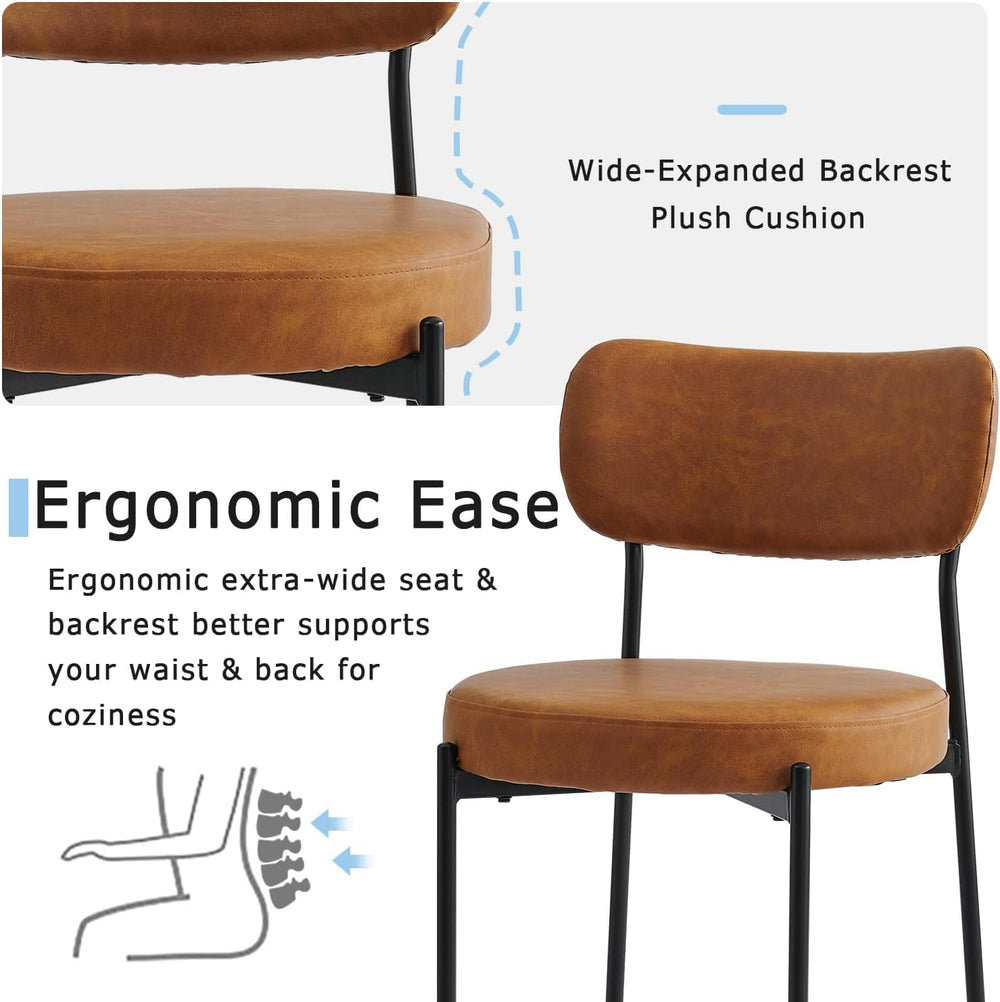 Brown Dining Chairs Set of 4 with Curved Back, Leather Dining Chairs with PU ...