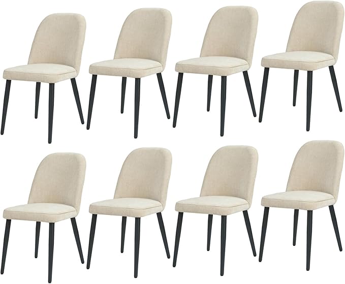 Upholstered Dining Chairs Set of 8 Modern Kitchen Chairs Chenille Fabric Dining Room Chairs High-Back Padded Dining Chairs with Metal Legs for Kitchen Dining Room Restaurant Cafe Hotel, Beige