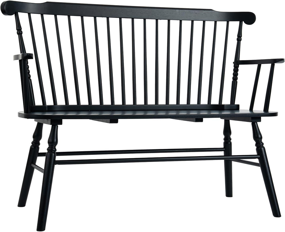 Windsor Dining Bench Entryway Bench, Black | Spindle Back, with Armrest, Stur...