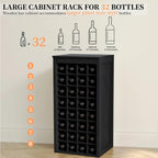 WERSMT 8-Tier Freestanding Wine Rack Wood, 32 Bottles Wine Rack Counter for Small Space, Farmhouse Stackable Modular Wine Bottle Holder Rack, Black
