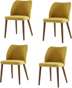 Dining Chairs Set of 4, Upholstered Kitchen Dining Room Chair Set Morden Accent Side Dinner Chair with Curved Padded Back Wood Legs for Restaurant/Cafe, Mustard