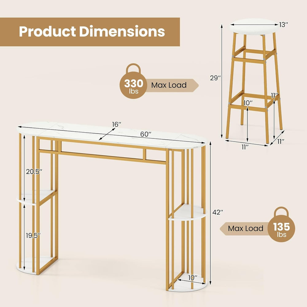 COSTWAY Bar Table Set for 2 with Storage Shelves, 60" Dining Table &...