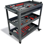 Metal 3 Tier Rolling Tool Cart with Drawer, Steel Utility Cart on Wheels, for Warehouse Garage Workshop