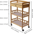 3 Tier Bamboo Storage Cart - Rolling Cart Removable Wood Trolley wit, Utility Cart Multi-Layer Storage Shelf Rack Bamboo Wine Rack with Wheels for Bar Dining Room Office Kitchen Kids' Room