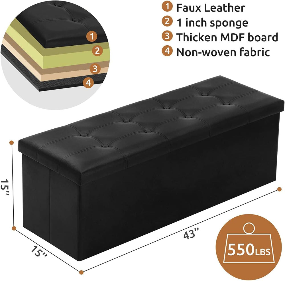 YOUDENOVA 43" Ottoman with Storage, Folding Faux Leather Bench, Black | ...
