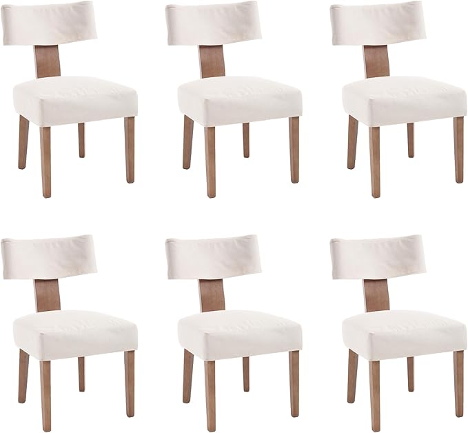 Upholstered Dining Chairs Set of 6 with Seat Covers, Modern Wooden Kitchen Chairs Fabric Side Dining Room Chair Farmhouse Dinner Chair, Beige