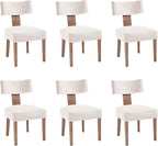 Upholstered Dining Chairs Set of 6 with Seat Covers, Modern Wooden Kitchen Chairs Fabric Side Dining Room Chair Farmhouse Dinner Chair, Beige