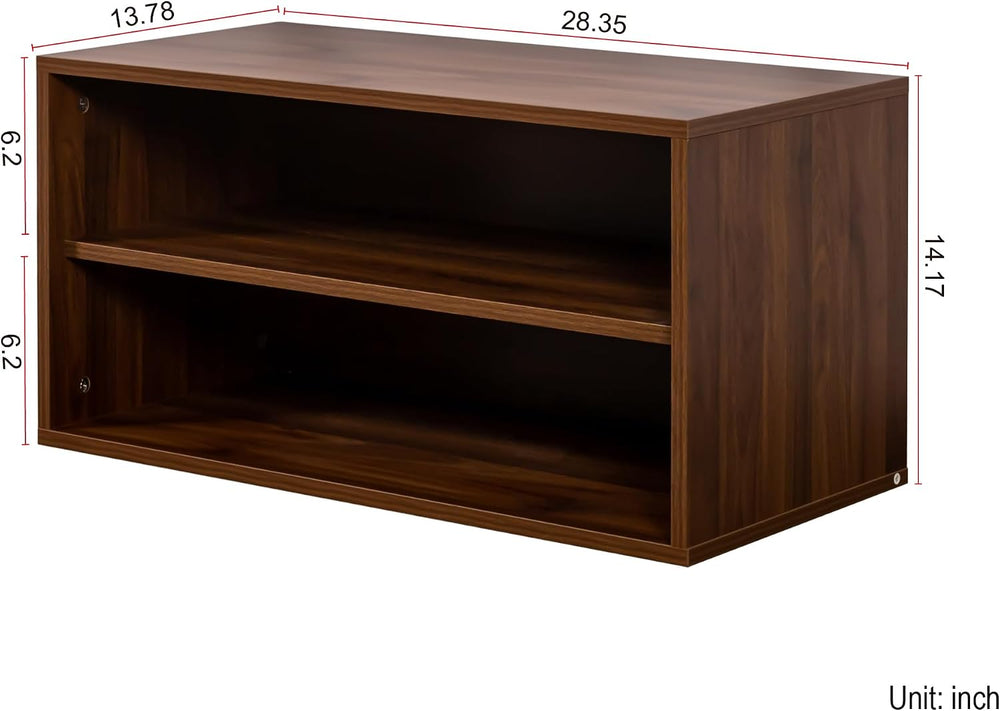 Walnut Stackable Storage Cabinet, 2 Tier Open Front Bookcase Organizer Shelf