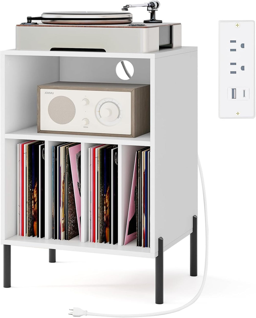 Tangkula Record Player Stand, Turntable Side Table Nightstand w/Charging Stat...