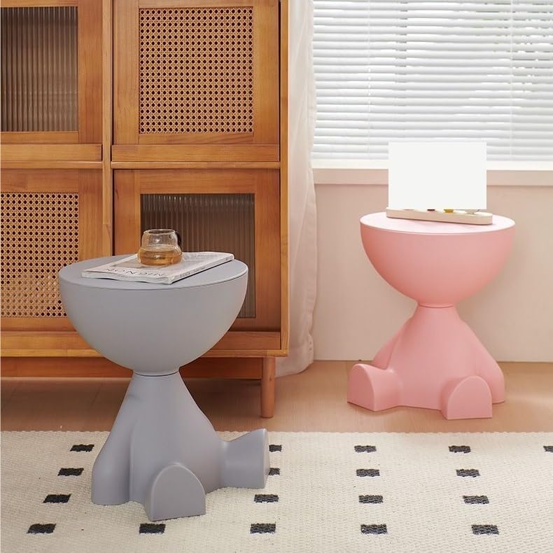 Side Table, Bedside Table with Storage, Round End Table, Balcony Table, Suita...