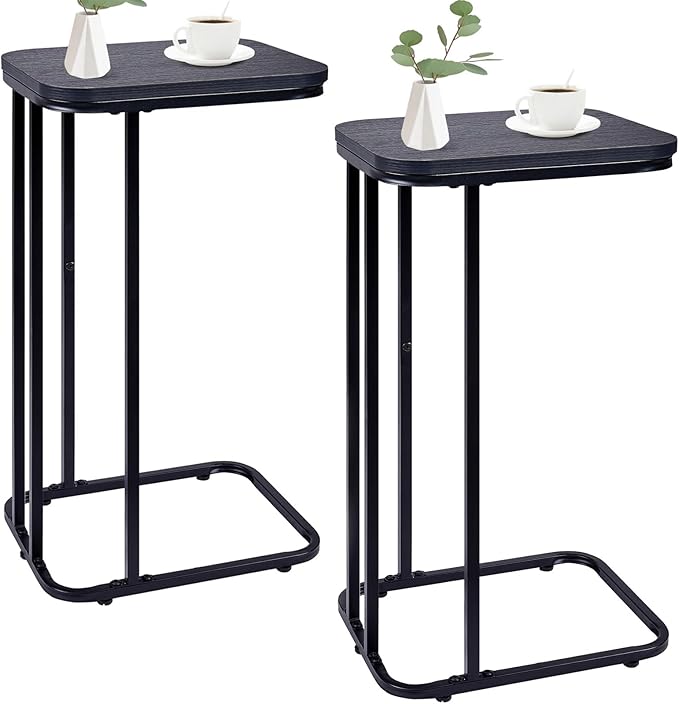 C Shaped End Table Set of 2, Small Side Table for Sofa and Bed, Couch Tables ...