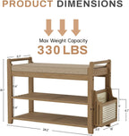 Homaxy 2-Tier Shoe Rack Bench, 28.2 in, Walnut and Light Brown | Bamboo Entryway Bench, with Side Holder, Shoe Rack Organizer with Cushion for Front Entrance, Hallway Living Room Bedroom