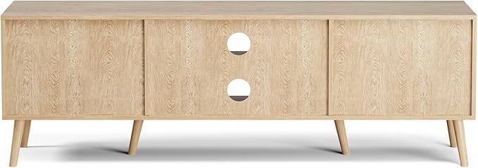 TV Stand for TVs up to 65'', Entertainment Center With Rattan Door, S...