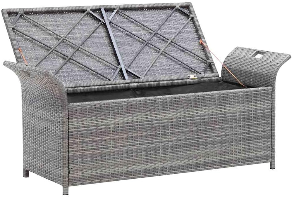 Poly Rattan Patio Storage Bench with Cushion, 54.3" Waterproof PE Outdoo...