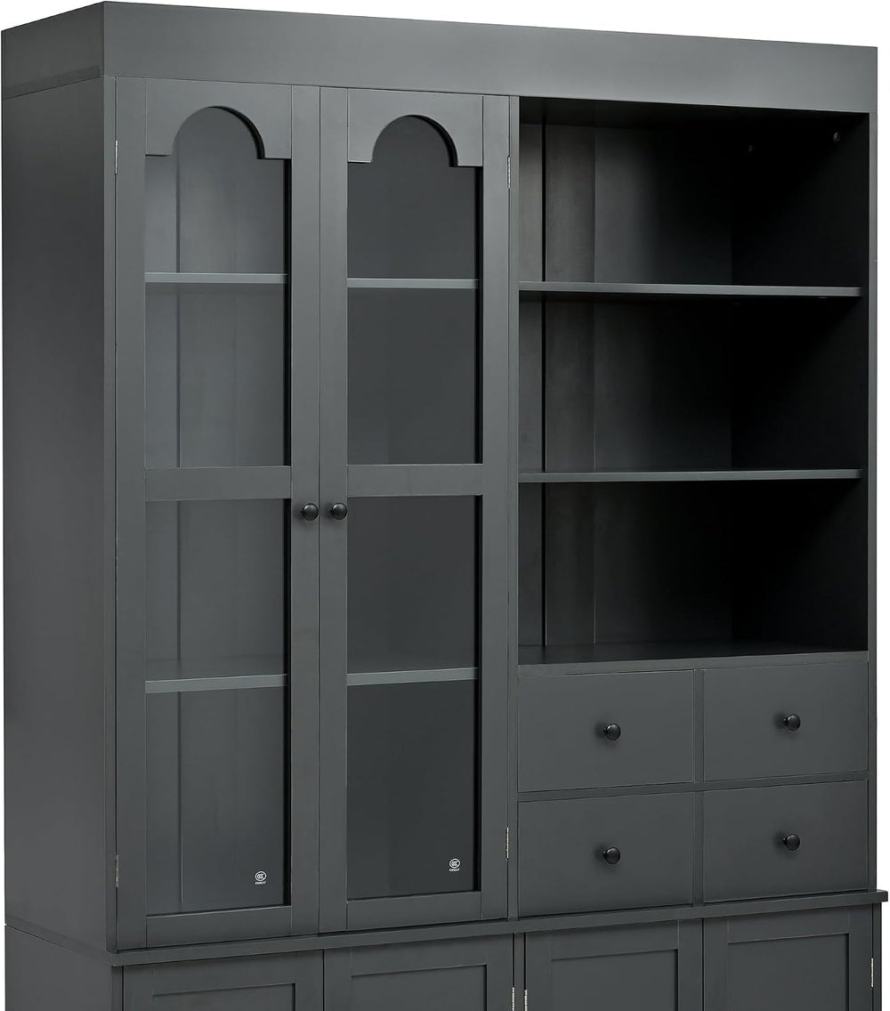 Tall Kitchen Pantry Cabinet with 4 Drawers, Door Shelves and Pull-Out Trays, ...
