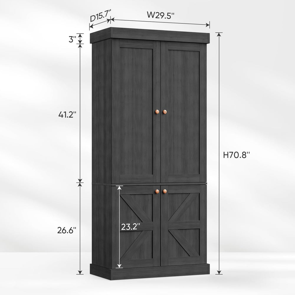 ivaniti 70.8" Tall Farmhouse Kitchen Pantry Cabinet with Glass Doors, Mo...