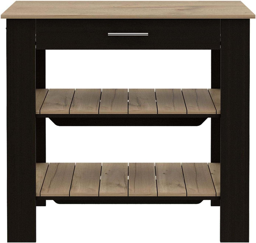 Kitchen Island with Two Shelves, One Drawer, Four Legs, Towel Hanger, Black |...