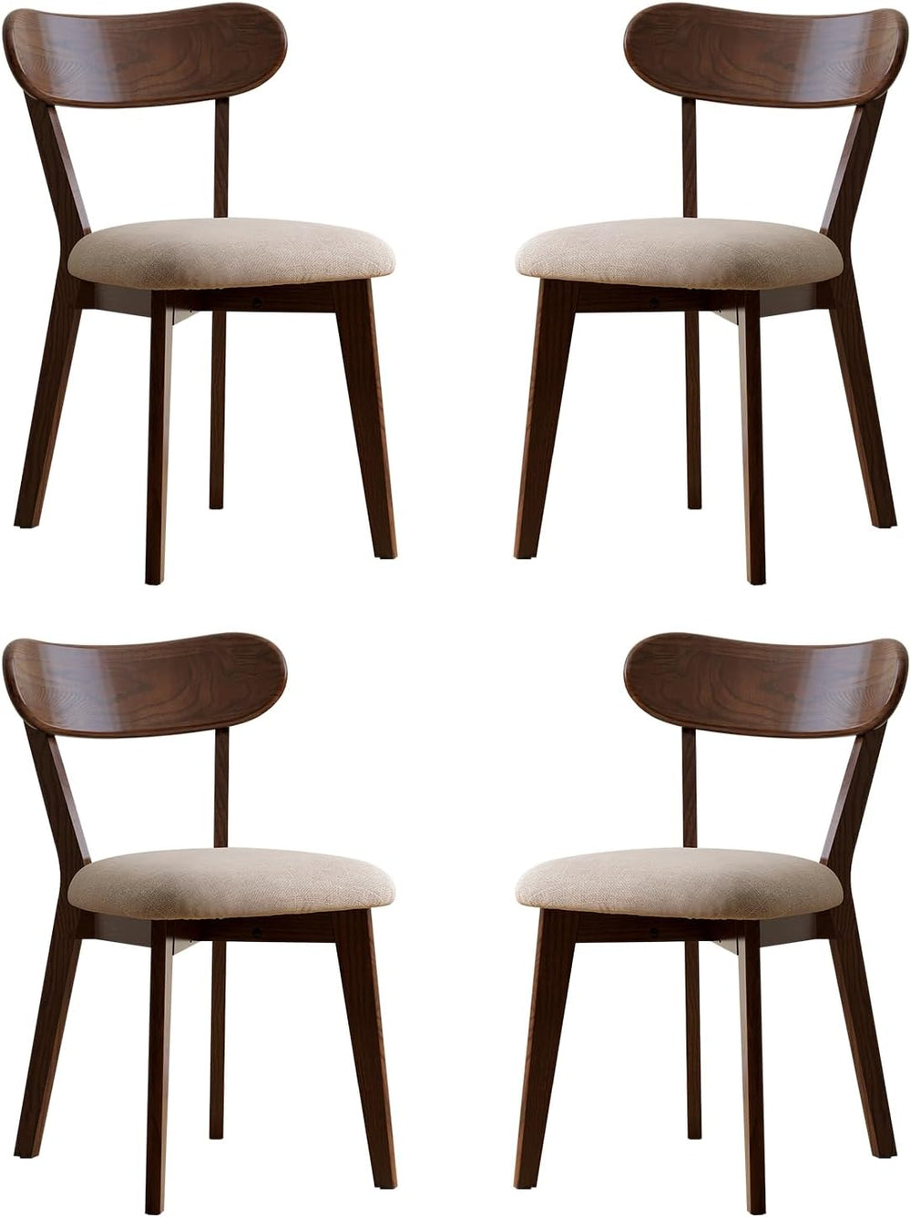 100% Solid Oak Dining Chairs, Mid Century Modern Dining Chair with Curved Bac...