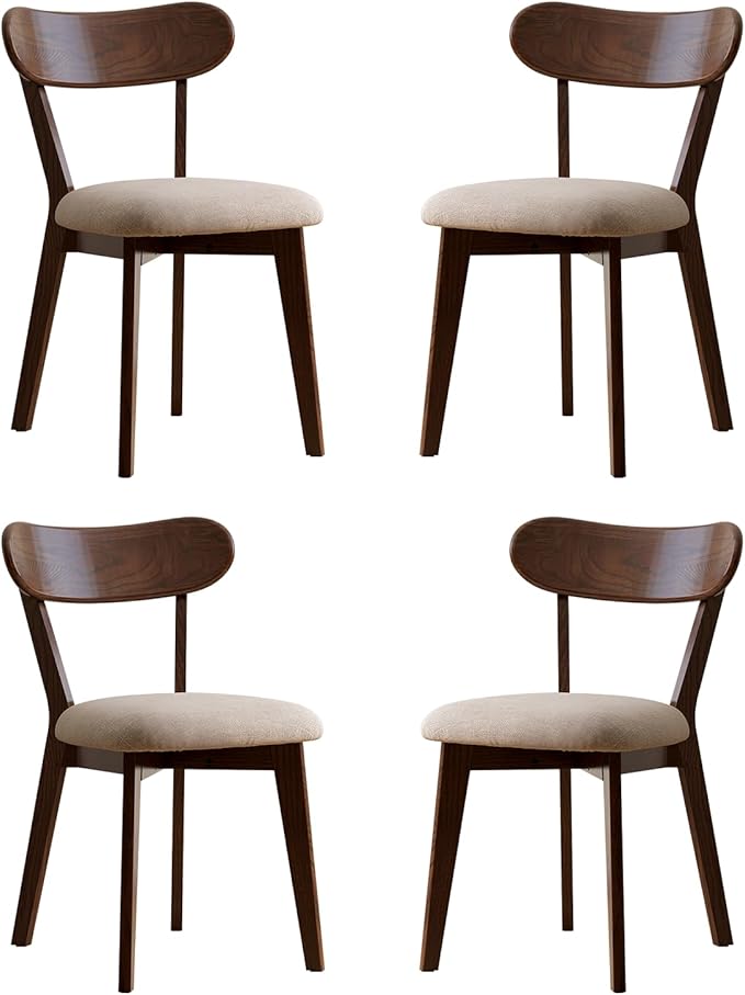 100% Solid Oak Dining Chairs, Mid Century Modern Dining Chair with Curved Bac...