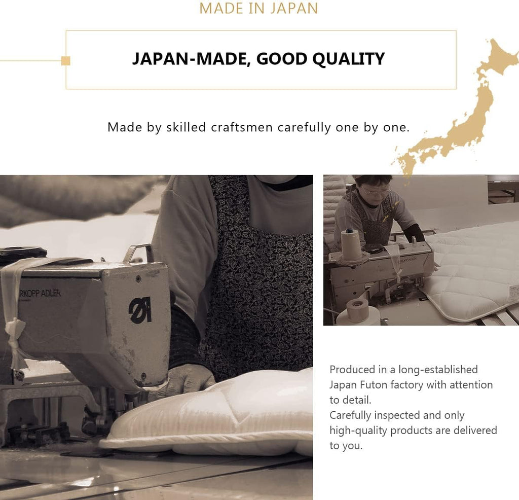 EMOOR Space-Saving Japanese Futon Set (Futon Mattress, Comforter & Pillow) Compact-Twin, Made in Japan, Foldable Floor Sleeping Mattress Shikibuton Tatami Mat Camp Guest-Use