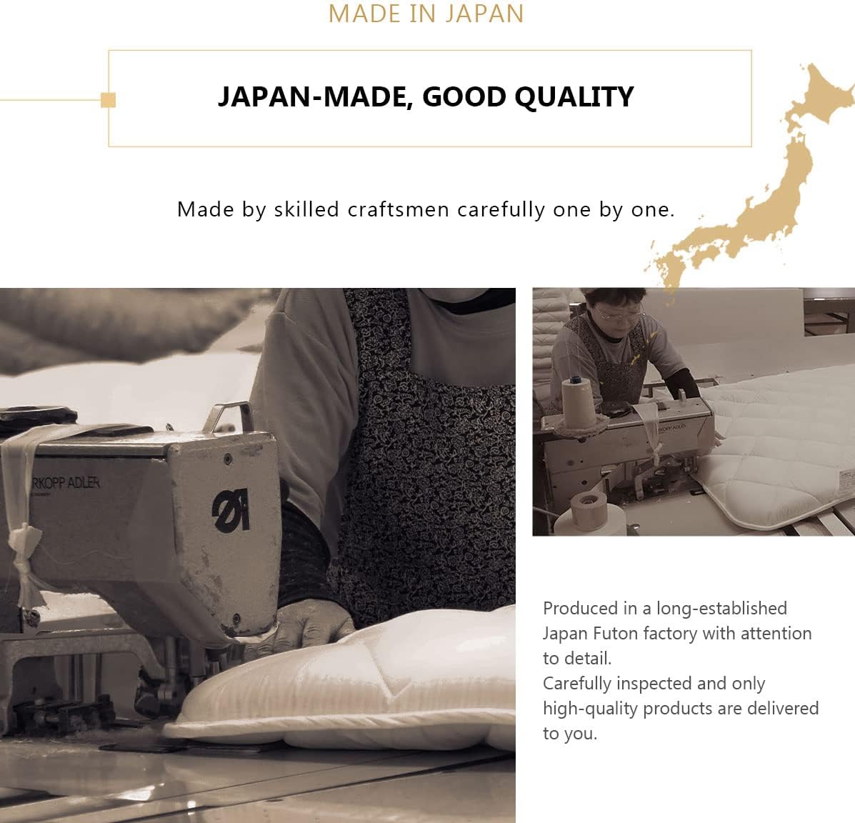 EMOOR Space-Saving Japanese Futon Set (Futon Mattress, Comforter & Pillow) Compact-Twin, Made in Japan, Foldable Floor Sleeping Mattress Shikibuton Tatami Mat Camp Guest-Use