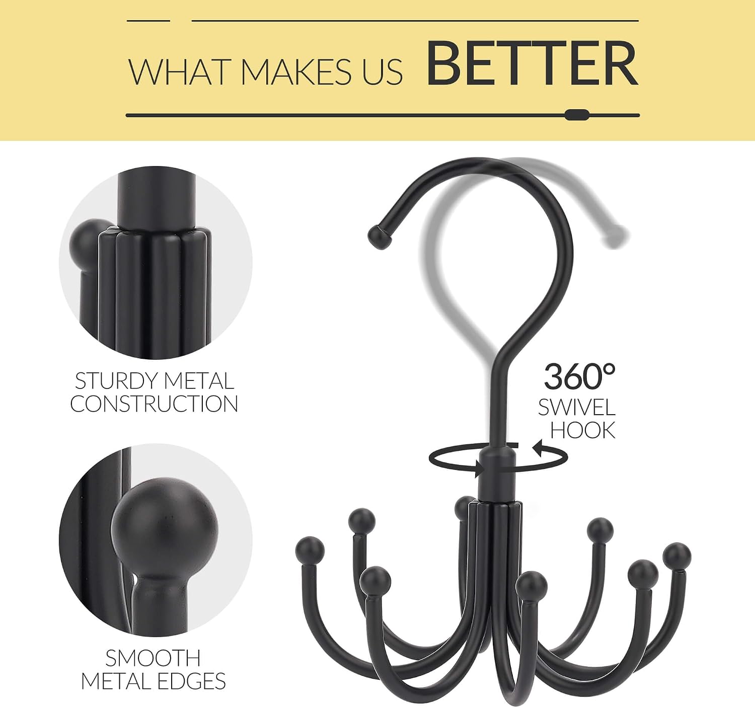 Belt Hanger, Space Saving Belt Organizer for Closet, Max 24 Storage Capacity, Rotating Belt Rack Closet Organizers and Storage for Hanging Belt, Ties, Black