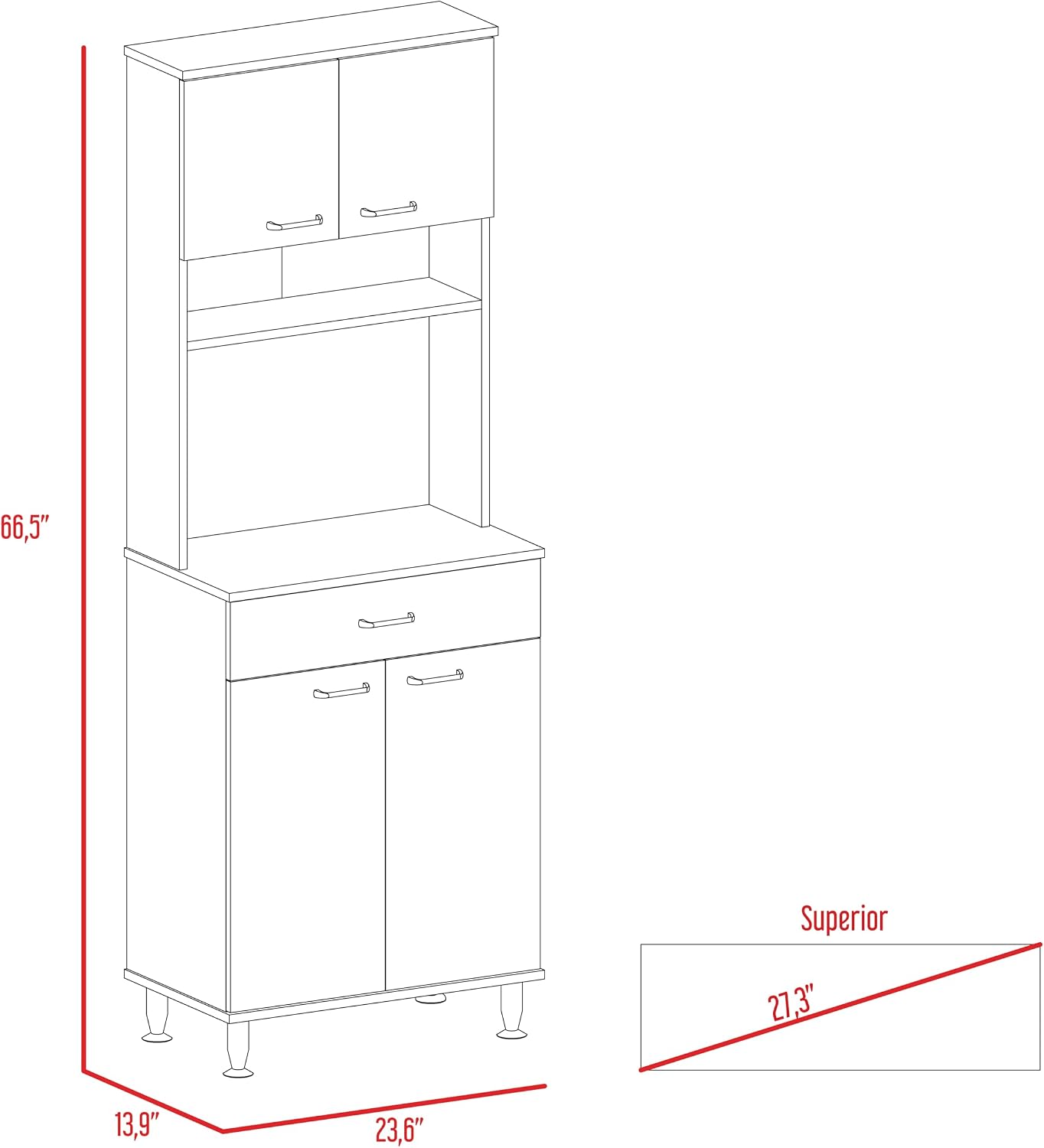 23.6" D*13.9" W*66.5" H Storage Cabinet with 19.9" Drawer, 3 Shelves & 2 Double Doors, Sliver Door Handles, Farmhouse Rectangular Kitchen Pantry, for Living Room, Dining Room, White