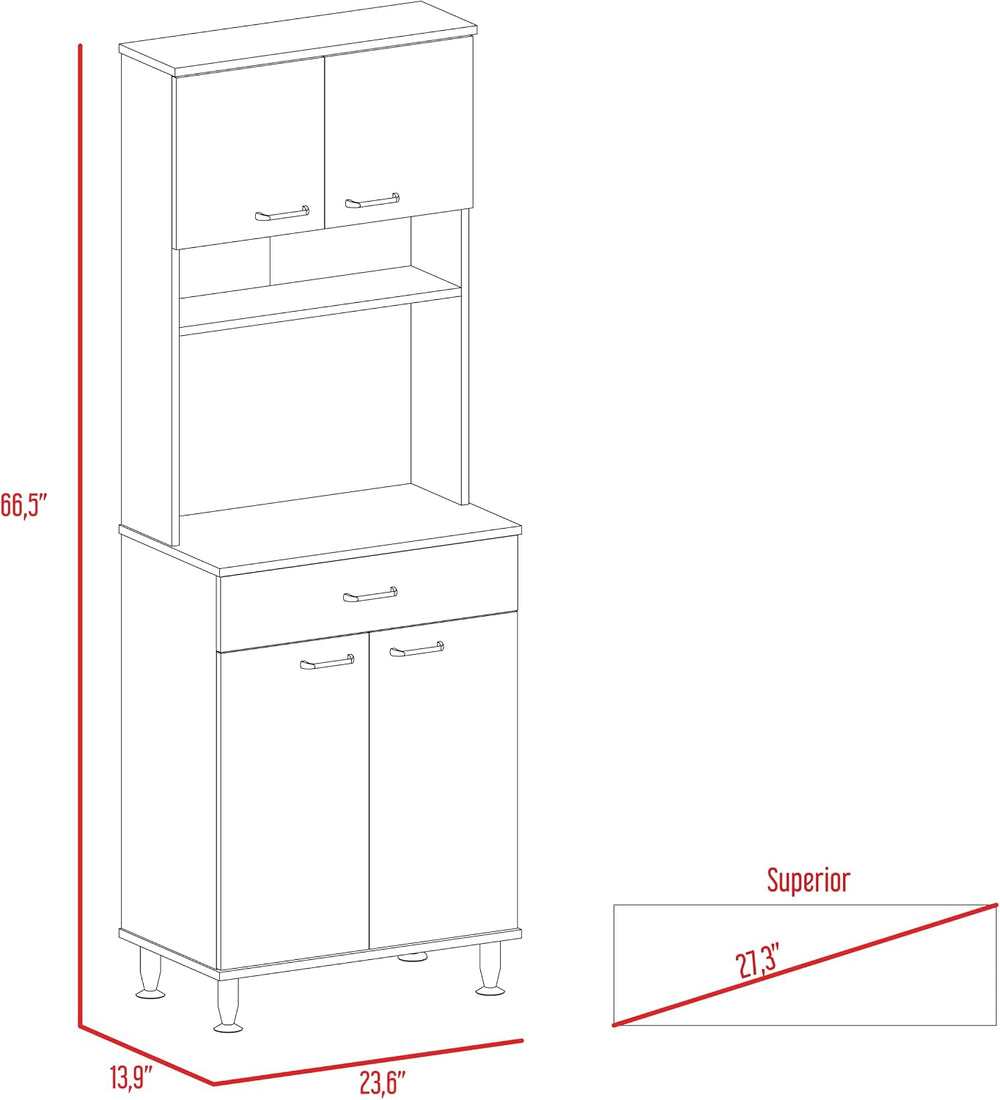 Della 60 Kitchen Pantry with Countertop, White - Open & Closed Storage, M...
