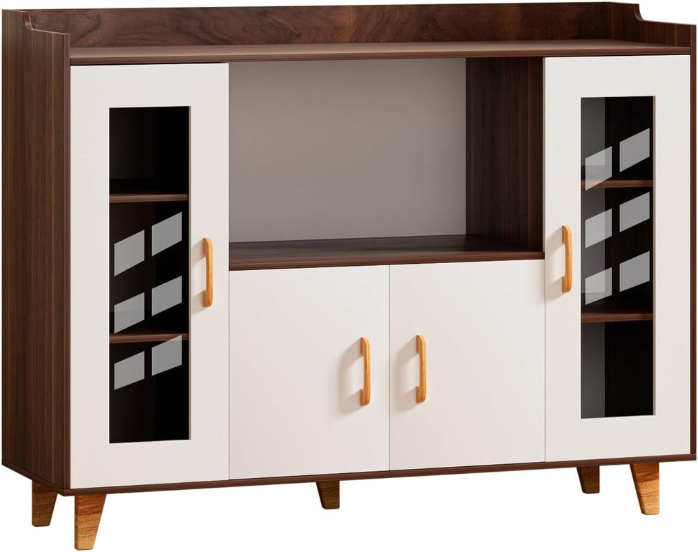 120cm Kitchen Storage Cabinet with 4 Doors & Open Shelf, Wood Grain Buffe...