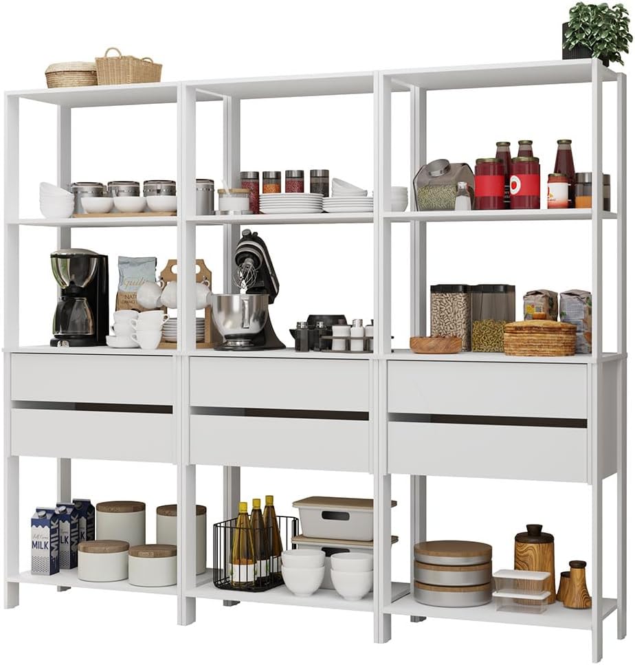 Madesa Kitchen Pantry Storage Rack with 6 Drawers and Open Shelves 82" L...