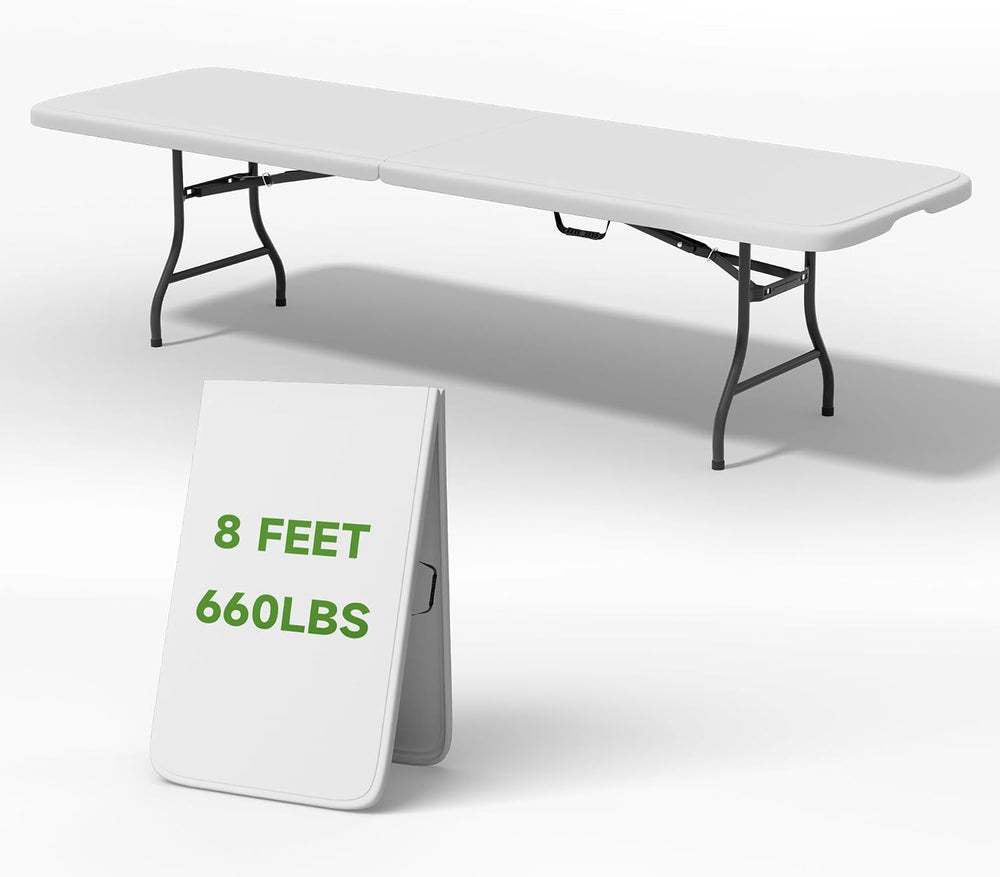 Folding Table 8 Foot - Heavy Duty 660LBS Capacity, Sturdy & Foldable Desi...