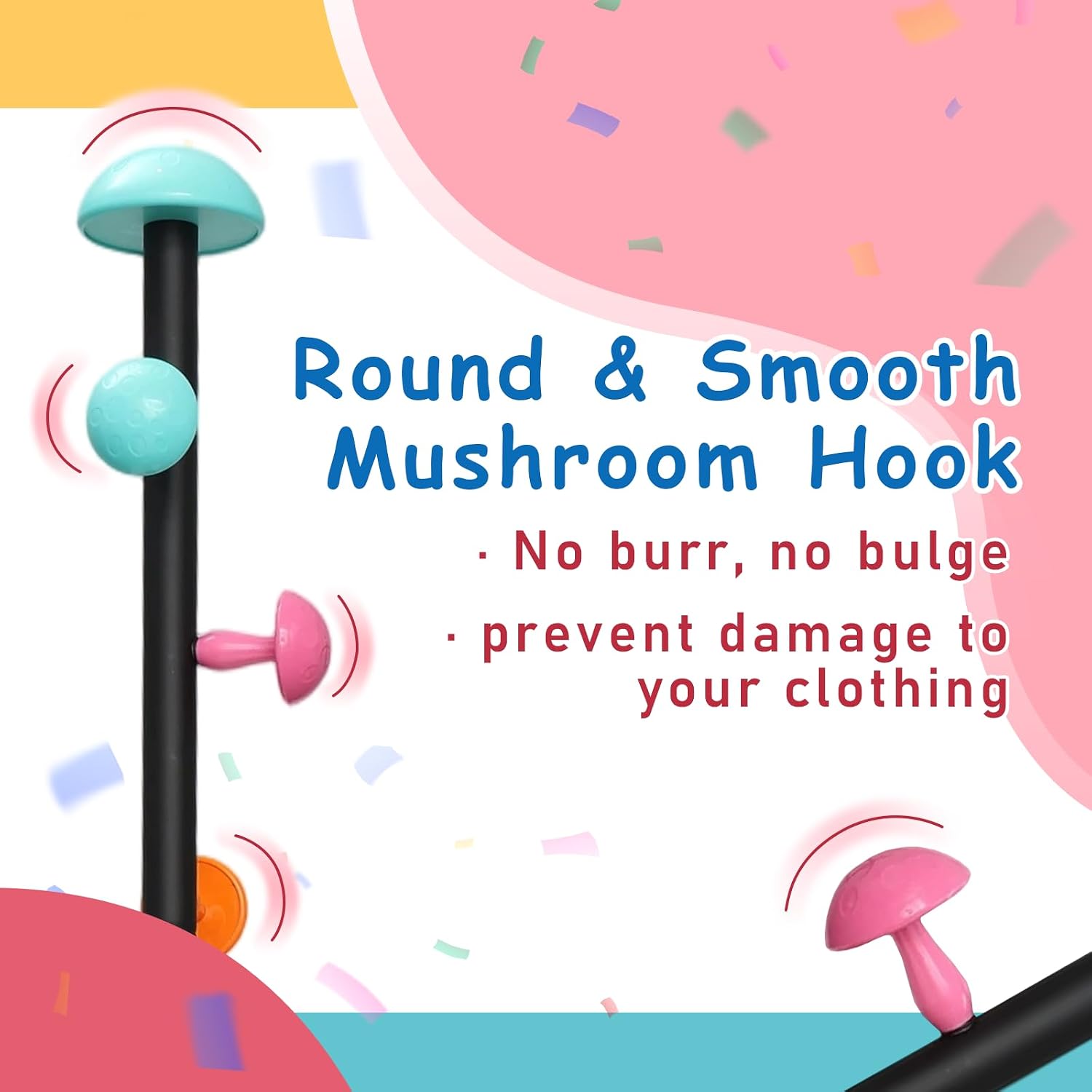 Coat Rack Freestanding Heavy Duty Metal Kids Coat Stand, 7 Round Mushroom Hooks & Sturdy Marble Quarte Base, Hanging Clothes Purse Bag Jacket for Hall Corner Office Garage Entryway (Black)